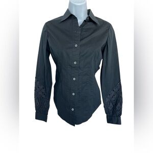 🖤 EUC BADGLEY MISCHKA Black Fitted Button Down Blouse | Women’s Size XS